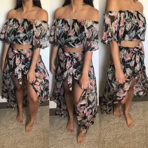 Floral Print Off the Shoulder Top & Skirt Set